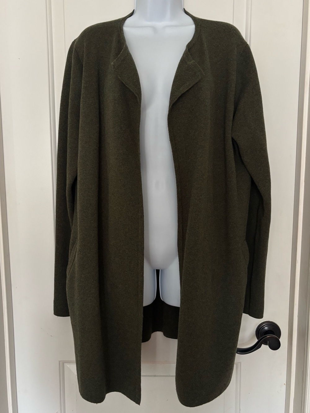 J Crew Vanessa open front cardigan jacket large green longline minimalist cotton - Picture 2 of 10